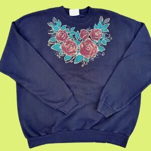 Vintage Lee's Rose Sweatshirt Cotton Puff Paint Grandma